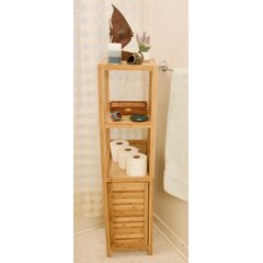 Bathroom Linen Storage Tower Cabinet Cebu Bamboo - Black Wood