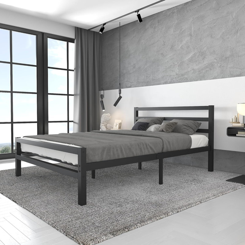 Buhara Metal Platform Bed Frame With Headboard And Footboard, Solid Premium Steel Mesh Base, Under Bed Storage Space, Easy Assembly
