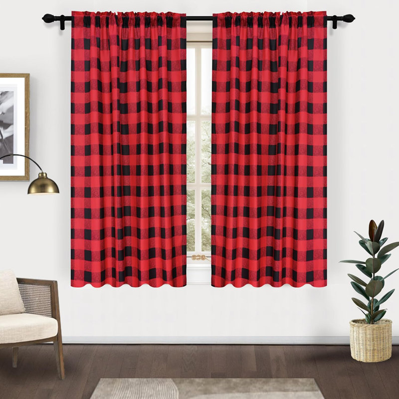 Rideaux semi-transparents Chinester, Rouge / noir, L 52 po x L 63 po