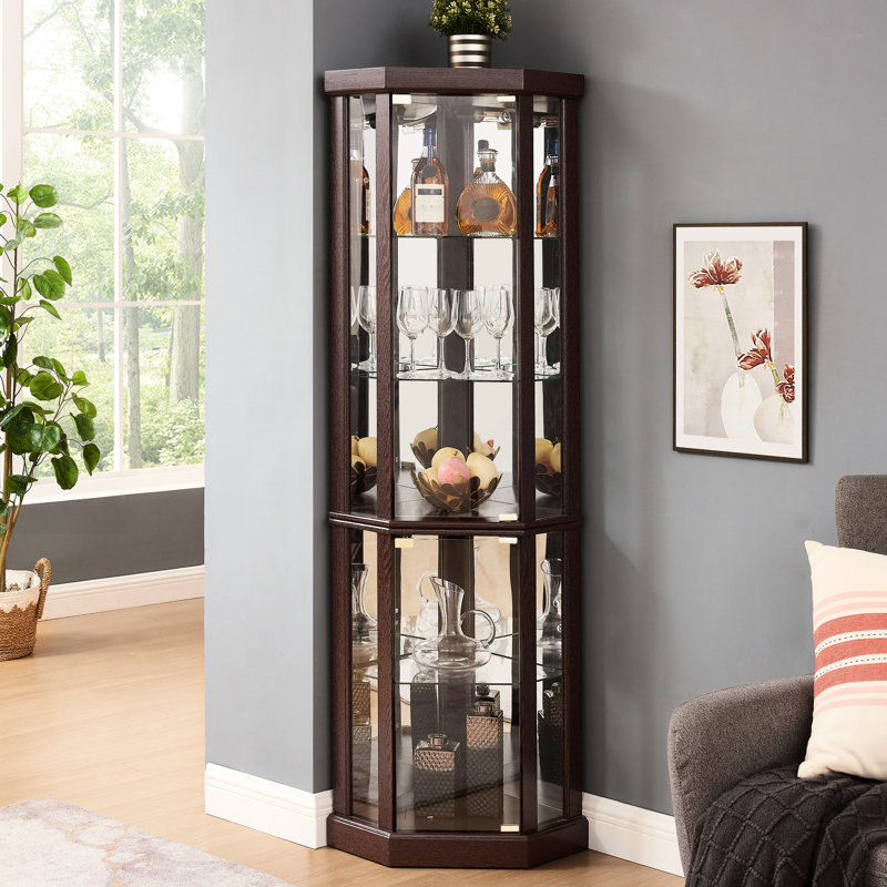 Bar Storage Cabinet - Dark Cherry, Lighted, Adjustable Shelves, 16.41 In. Depth Cherry Shelf Lighted For A Beautiful Display