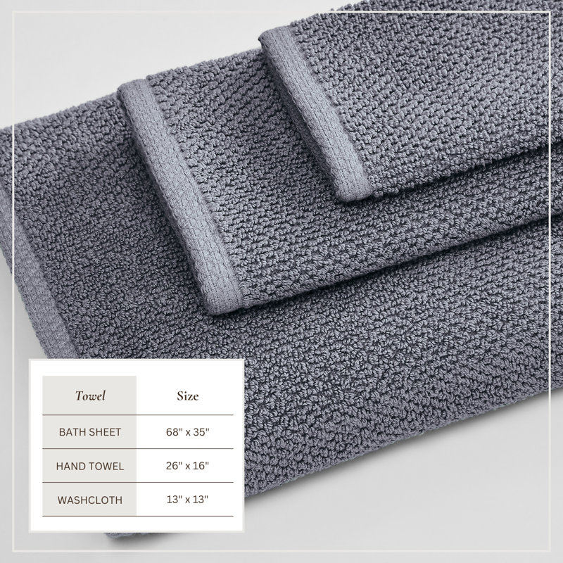 100% Cotton Textured Bath Sheet, Chambray Blue, 6 Piece Set W/ Bath Sheets