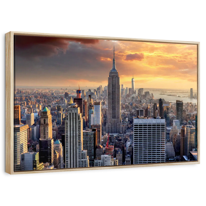 New York City High Rises, Cadre flottant en bois naturel, 46 po x 31 po