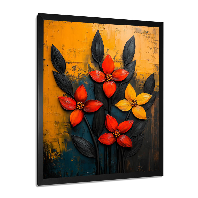 Harlow - Floral Wall Art Prints, Noir, H 20 po x l 12 po, Reproduction encadrée d'une seule photo