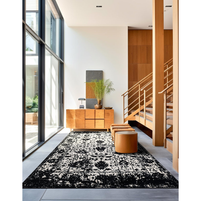 Ortilio Oriental Area Rug, Oval 5'3" x 8', Black