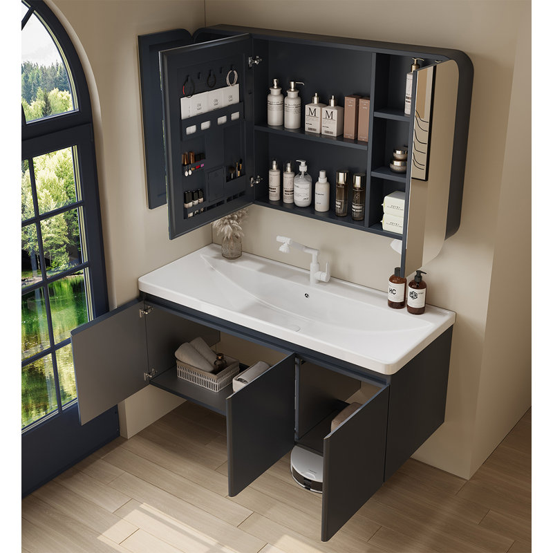 Meuble-lavabo moderne en métal minimaliste avec lavabo en céramique