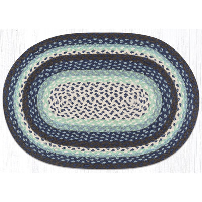  Oval Braided Rug Blueberry & Cream Hand-Woven Jute Rug for Rustic Farmhouse Decor