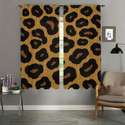 2Pcs Cheetah Leopard Print Curtains, Animal Pattern Modern Room Darkening Window Drapes For Living Bedroom Kitchen, Rod Pocket Home Decor