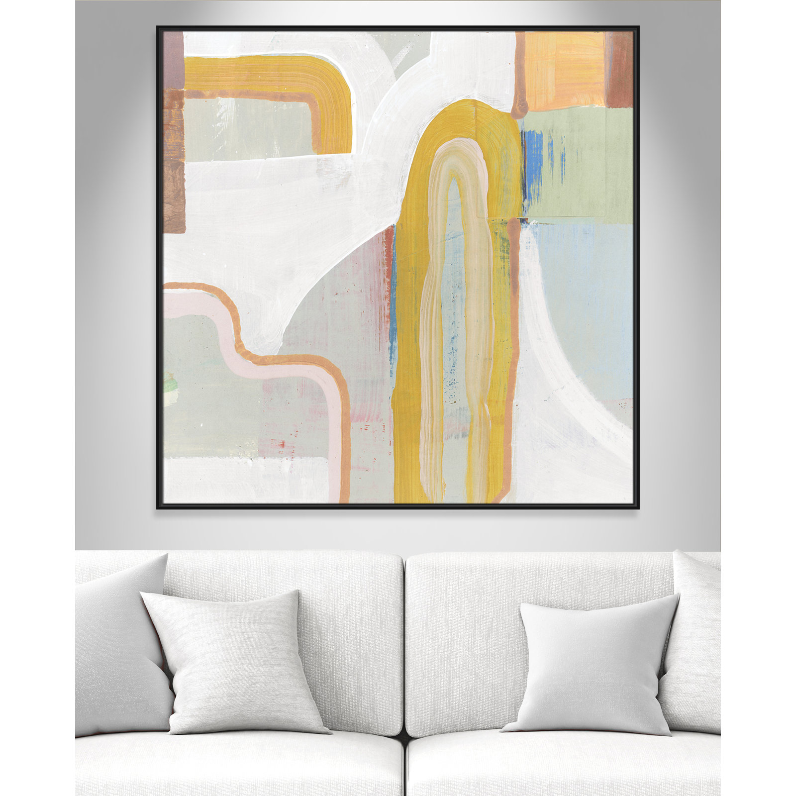 Together Again II by Cartissi - Floater Frame Painting on Canvas, Black , 46.5" H x 46.5" W x 2" D