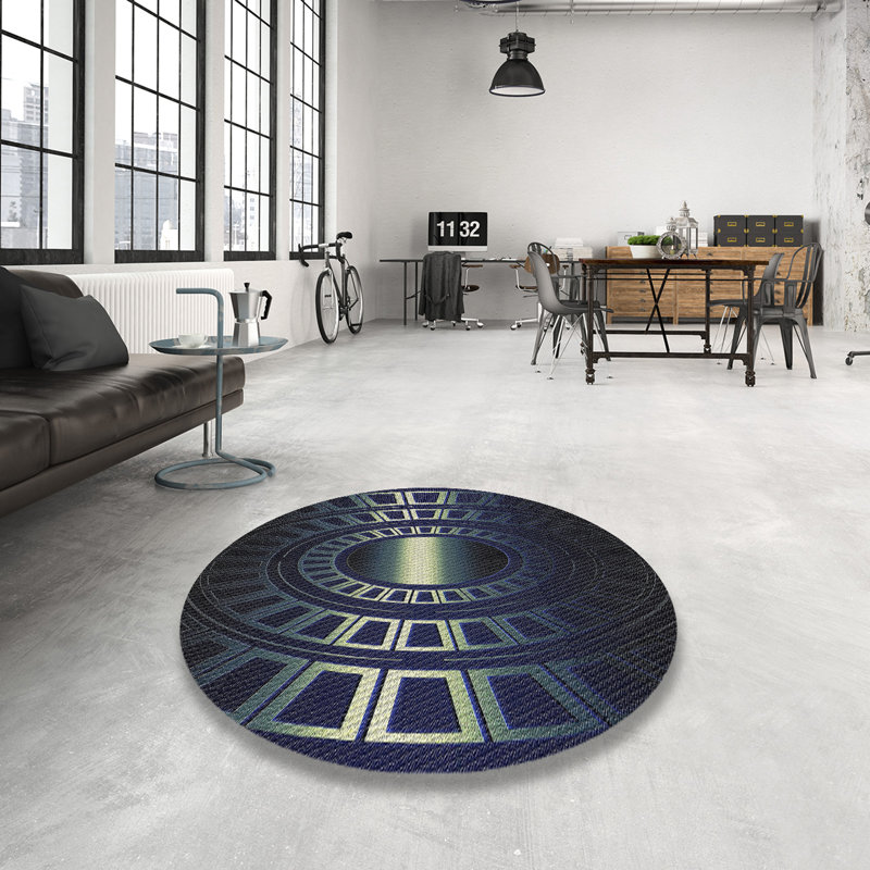Tapis décoratif géométrique noir, Rond 3 pi