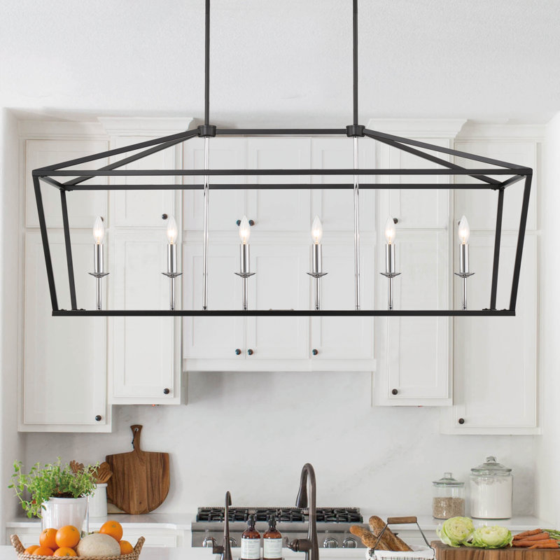 Luminaire suspendu linéaire à 6 lumières pour îlot de cuisine Abrianna, Noir / chrome