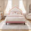 Acamas Pink Princess Single Bed Frame with LED Lights for Girls, Velvet Upholstered Kids Bed with Crown Shape Headboard, Height Adjustable Children's Youth Bed with Solid Wood Slats-1429380791