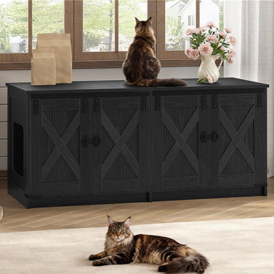 Enceinte de litière pour chat pour 2 chats, armoire à litière cachée avec chambre double, maison de chat d'intérieur, style maison de campagne, 46,7 x 18,9 x 21,1 pouces, noir
