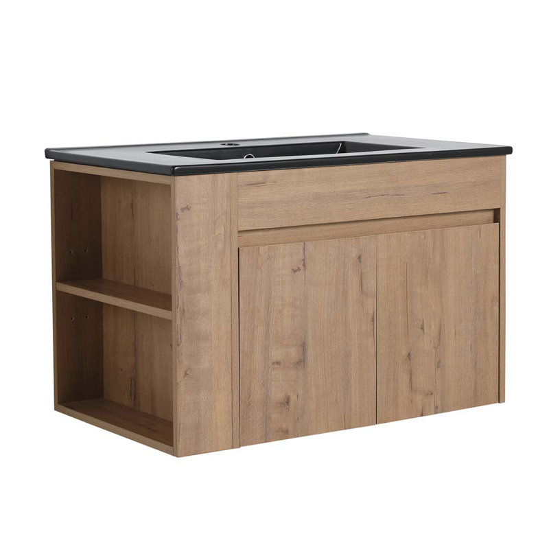 Meuble-lavabo de 30 pouces avec lavabo en céramique blanc et tablette ajustable, Noir