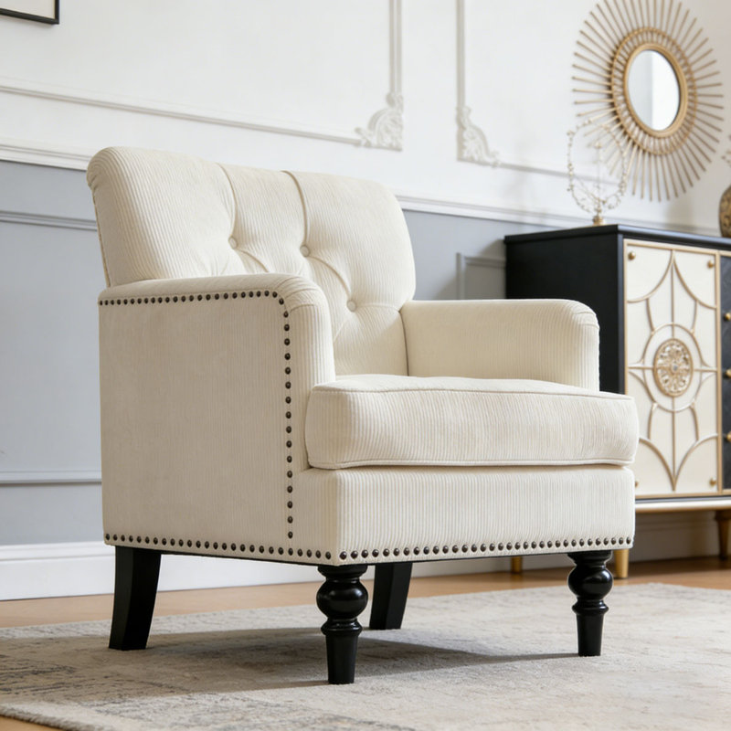 Fauteuil club capitonné, fauteuil d'appoint, fauteuil capitonné, canapé en velours côtelé, Beige