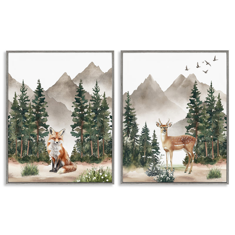 «In the Woods Animals», ensemble de 2 giclées encadrées, design par Christine Simpson Art, H 14 po x l 11 po