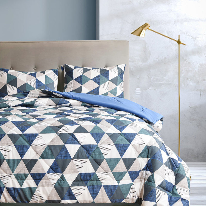 Ring Stitch Geometric Shapes Comforter Set, King Comforter + 2 King Shams