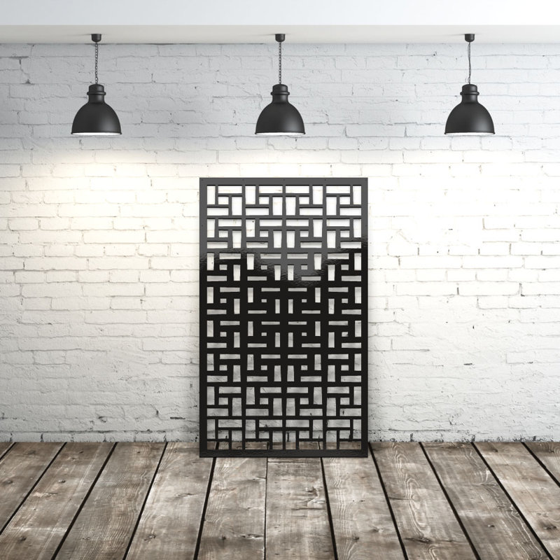 Panneau d'intimité géométrique en aluminium brique découpé au laser - Art mural extérieur thermolaqué en métal, paravent de clôture décoratif pour clôture de jardin