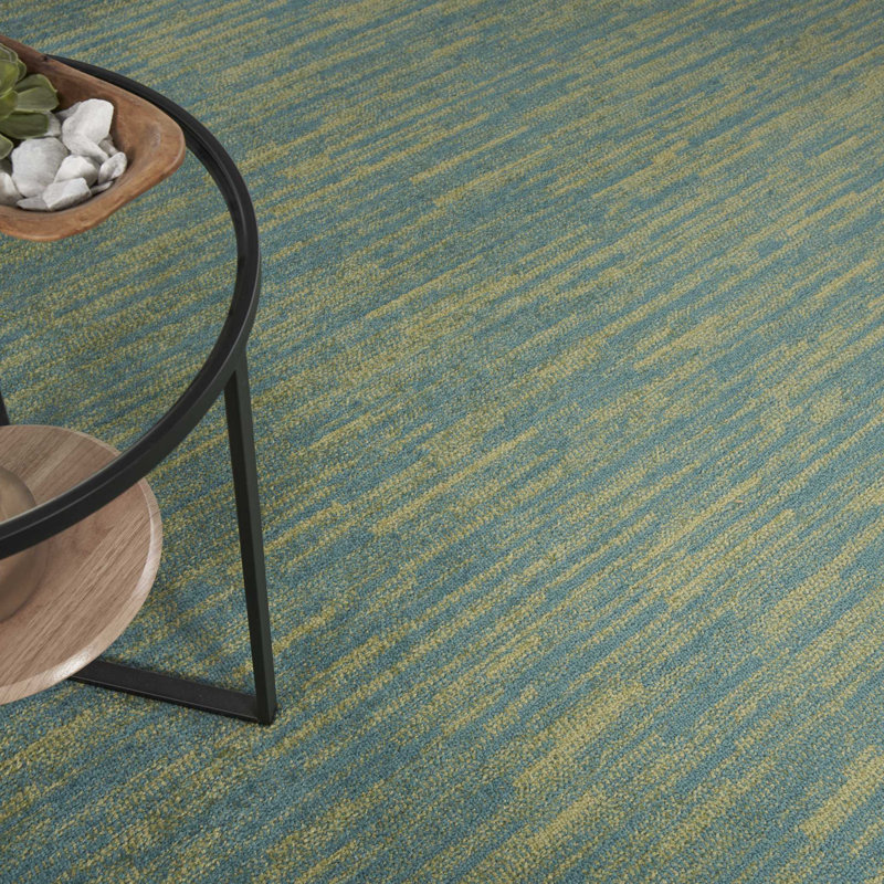 Tapis intérieur / extérieur bleu / vert Mullican Sandy, Carré 7 pi