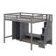 Structure de lit double pleine grandeur avec table de rangement basse, garde-robe et escalier de rangement-1168579769