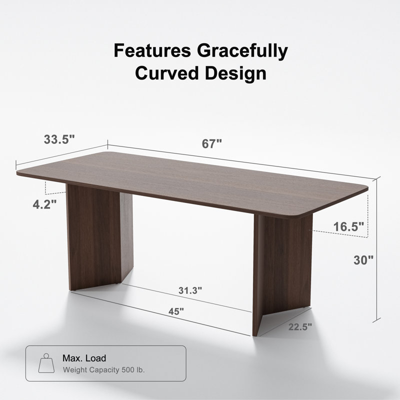 Chantai 33.5"W×30"H Wooden Dining Table, Walnut, 30"H x 67"L x 33.5"W