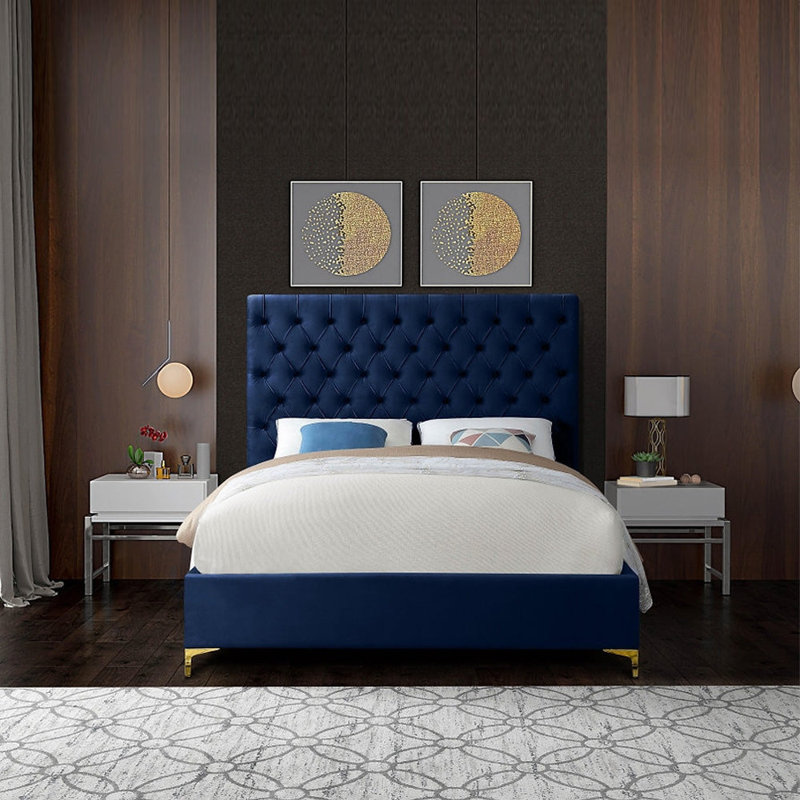 Tête de lit capitonnée Croft Velvet Bed, Bleu