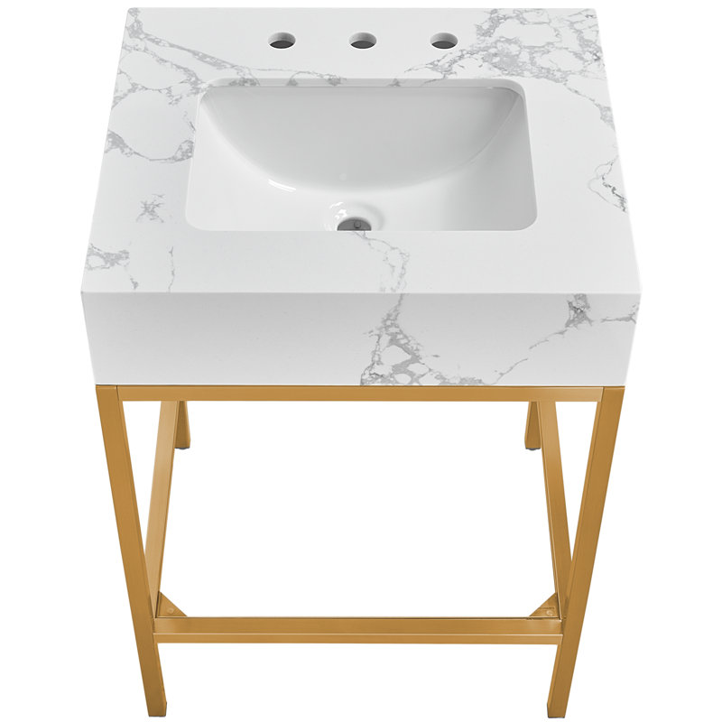 Marmo 24" Single Bathroom Vanity, Brushed Brass, White