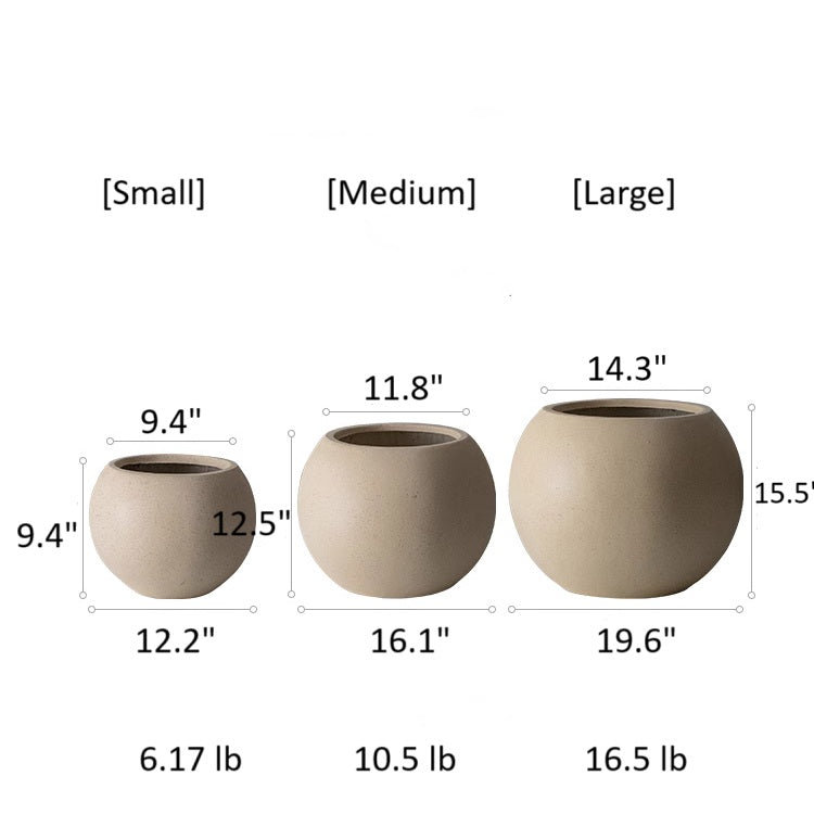 Pot rond en argile magnésienne, H 12,5 po x l 16,1 po x P 16,1 po, Beige