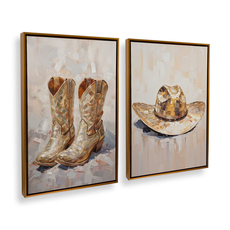 «Cowboy Essentials in Tan», ensemble de 2, Cadre flottant or poli, H 31 po x l 42 po