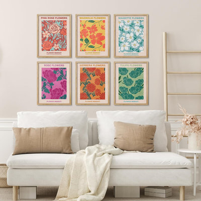 " Poster Colorful Garden Flower Pattern Variety Nature Wilderness " 6 - Pieces