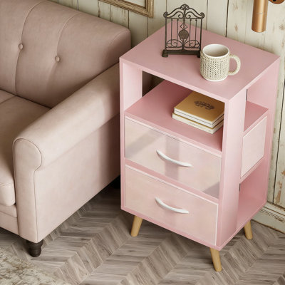 Table de chevet moderne à 3 niveaux avec tiroirs en tissu et rangement ouvert, table de chevet compacte pour la chambre à coucher ou le salon, table d'appoint en bois robuste avec rangement à plusieurs niveaux