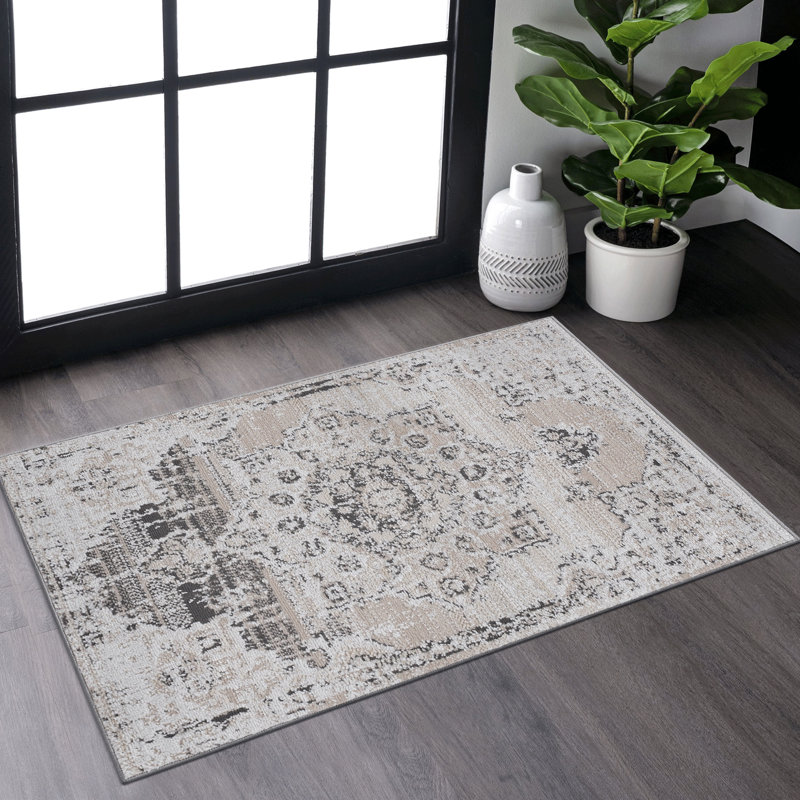 2X3 Cream/Beige Medallion Area Rug - Non-Shedding, Stain , Create A Stylish Bedroom, Living Room, Dining Room Ensemble Transform Your Living, Decor