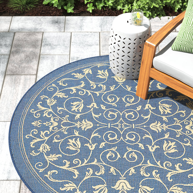 Cokley Performance Floral Indoor/Outdoor Area Rug, Square 7'1