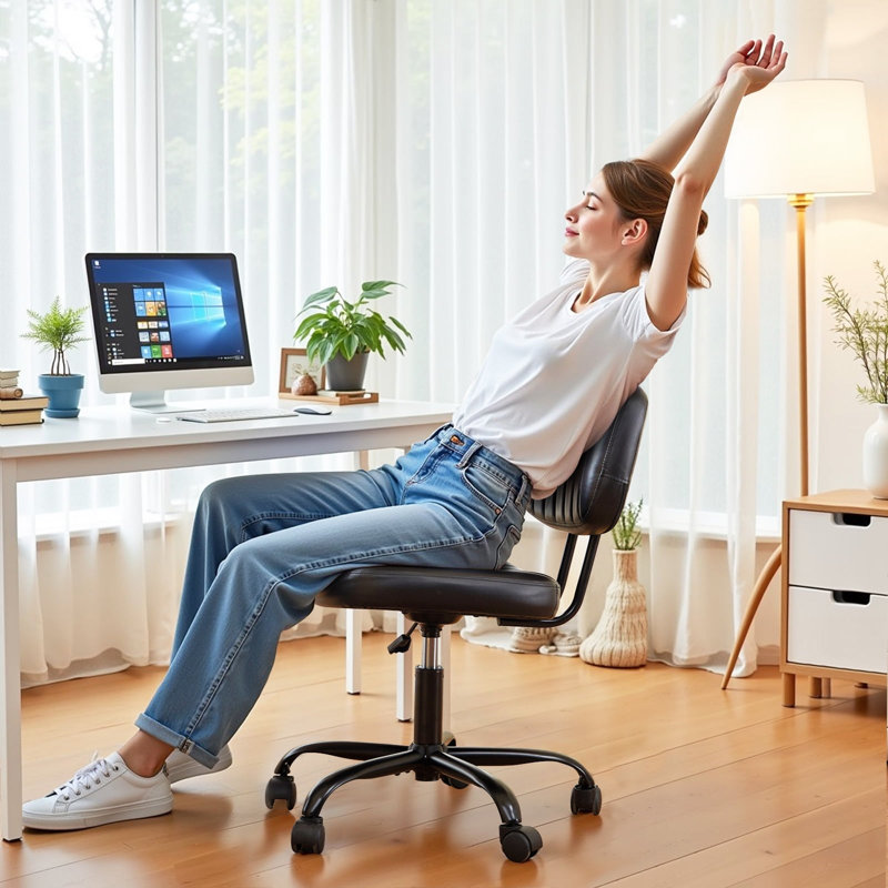 Small Office Computer Desk Chair With Wheels And Lumbar Support, Comfy Cute Armlees PU Leather Vanity Rolling Swuvel Task Chair No Arm For Adult, Student