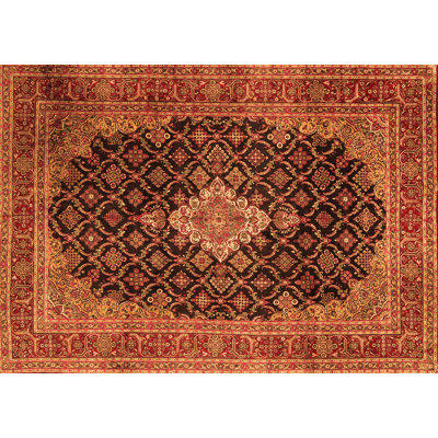 Tapis oriental brun rectangulaire fabriqué à la machine 4 pi x 6 pi Foss