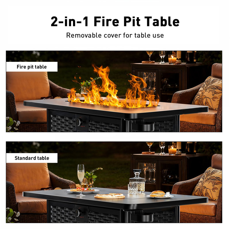 43" Fire Pit Table Propane Outdoor Fireplace with Lava Rocks, Rain Cover ,Removable Lid, 2 Cup Holders,for Patio Garden with 60,000 BTU Output