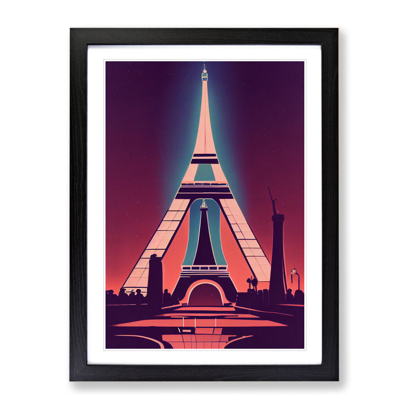 Eiffel Tower Art Deco No.3 - Wrapped Canvas Print, 46cm H x 34cm W x 2cm D, Black Framed