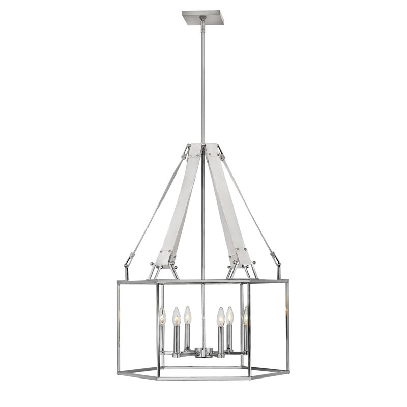 Monroe 6 - Light Lantern Geometric Chandelier, Polished Nickel
