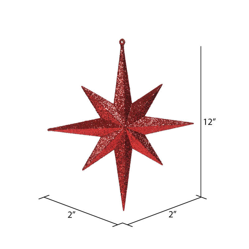 Ornement étoile de Bethléem scintillant, H 12 po x l 12 po x P 2 po, Rouge