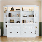Versatile Two Bookshelf Suite with LED Lighting and Multiple Storage Options for Various Rooms