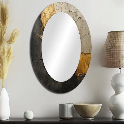 Ornements noirs et noirs - Miroir décoratif ovale abstrait sur métal