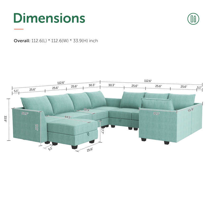 Très grand canapé modulaire modulaire d'angle en forme de U, Polyester bleu