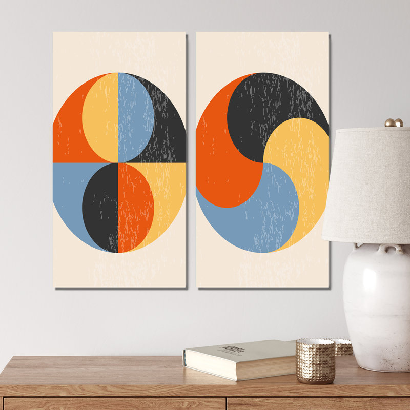Minimal 20S Bauhaus Geometric VIII - ensemble de 2 peintures, H 20 po x l 24 po x P 1 po, Toile tendue