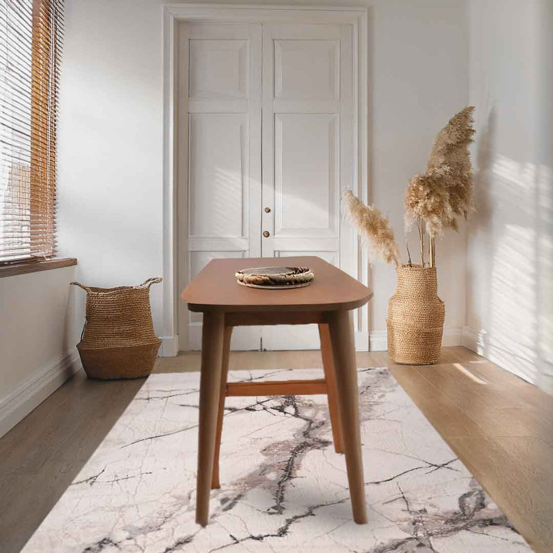 Lorenz Porcelain Marble Cream & Grey Modern Area Rug Soft Polyester Pile with Cotton Blend Backing Style Carpet
