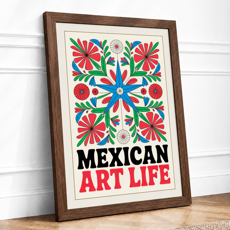Mexican Folk Celebration Boho - Framed Print, A2 - 59.4 x 42.0 cm, Walnut