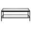 Table basse à plateau en verre de 45 po de large avec tablette inférieure ouverte - Centre de table moderne en métal noirci bronze pour le salon | Cleo-214690365-221877382
