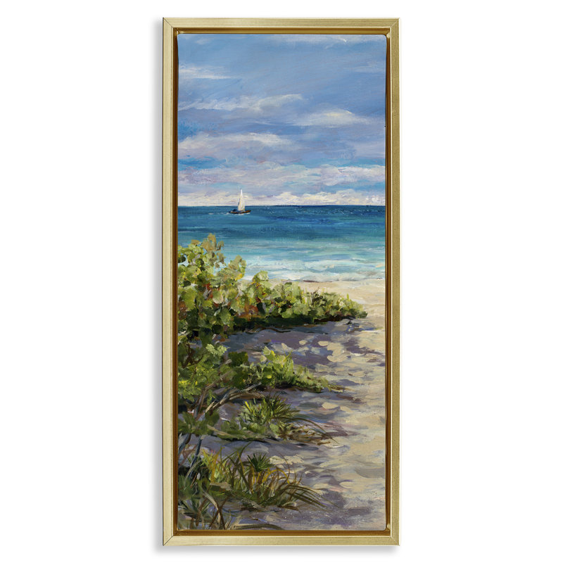 Grassy Beach Shore, Cadre flottant métallique doré, H 31 po x l 15 po