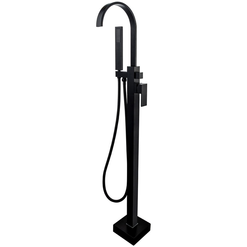 Robinet de baignoire autoportant à 1 poignée à abat-jour à arc élevé noir mat VIBRANTBATH Abyssal Hush (valve incluse), Noir
