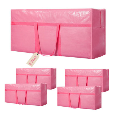 4 Pack Extra Large Moving Bags Pink Heavy Duty PE Packing Totes Backpack Straps Zipper Storage Bags for House Moving Traveling