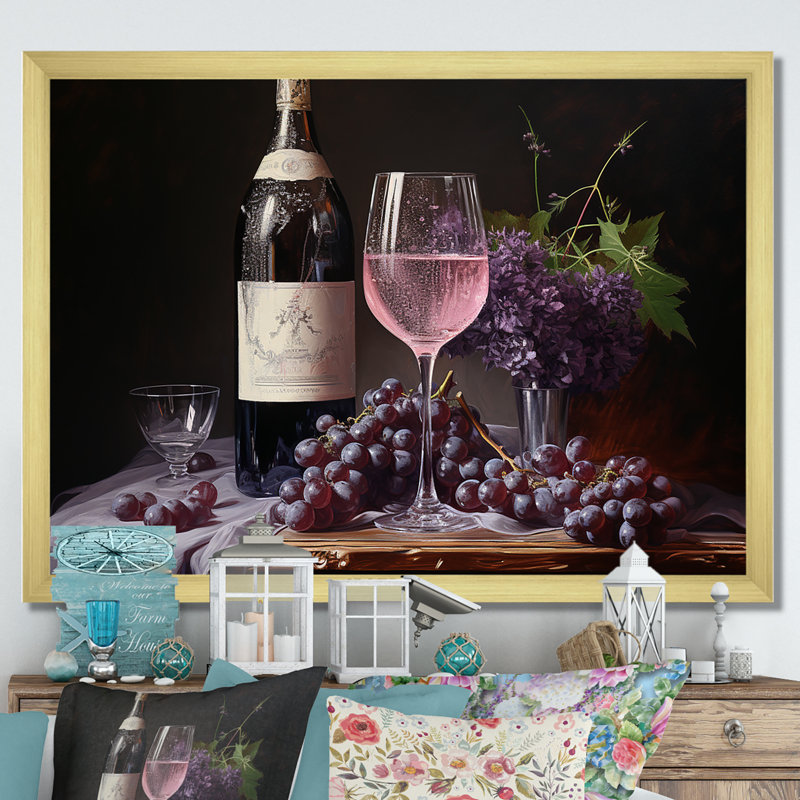 Lambrusco lustre sur toile, Cadre doré simple, H 24 po x l 32 po x P 1 po