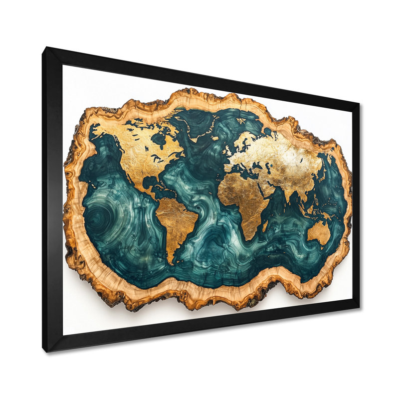 Schutte - Map Wall Art, Single Picture Framed Print, 30" H x 40" W, Black